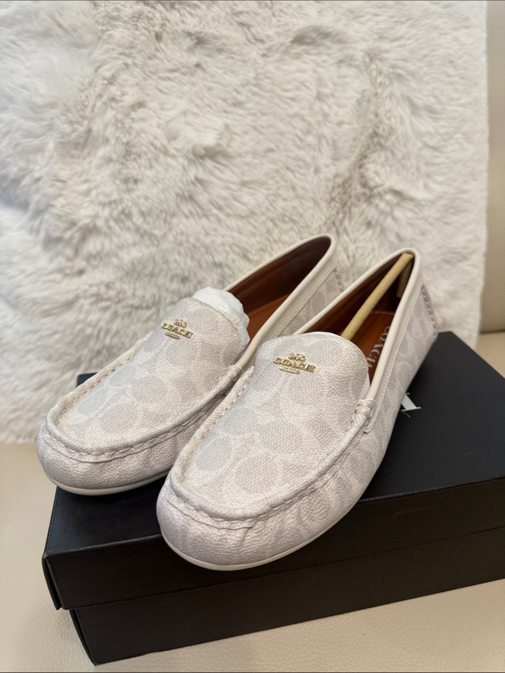 Coach Cream-Beige Signature Canvas Driving Loafers